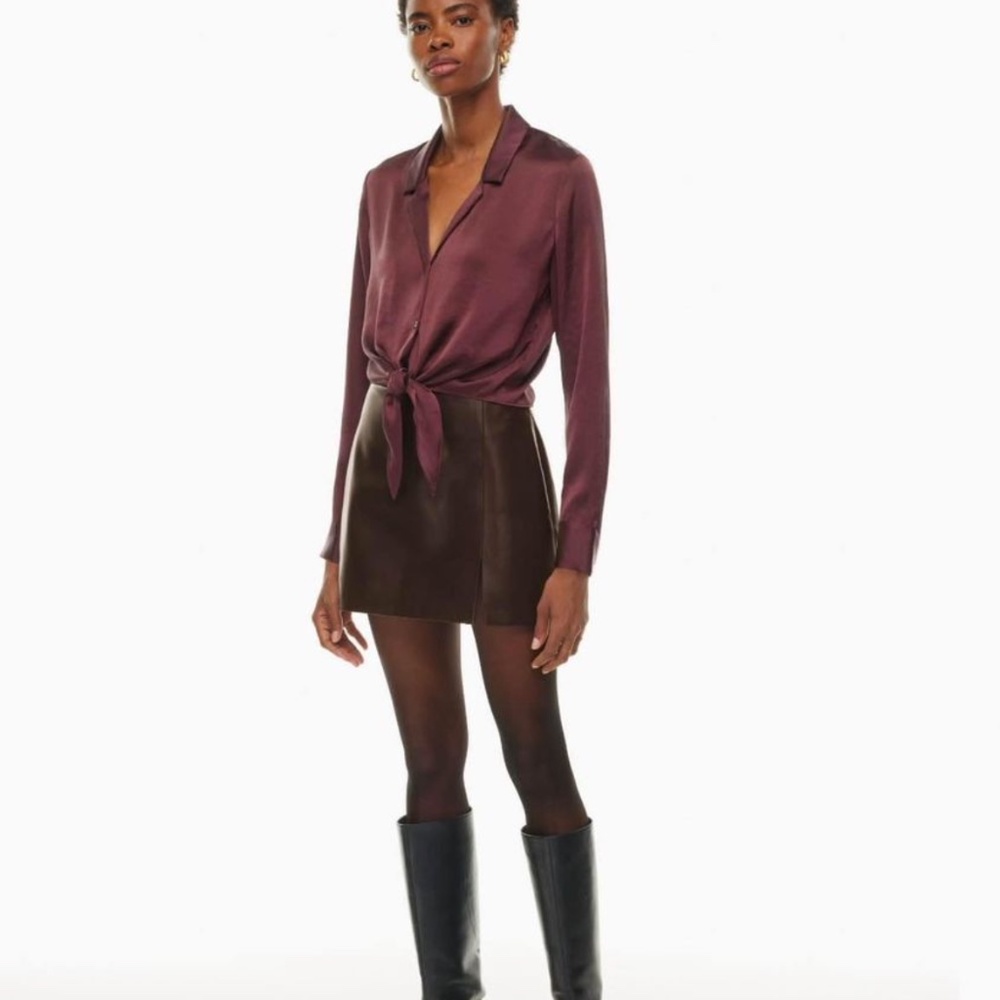 Aritzia satin tie-front blouse